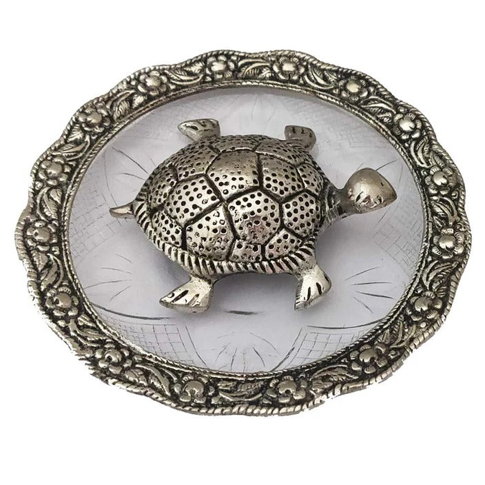 Golden Glass Plate Feng Shui Metal Tortoise, Kachua Plate, Turtle Plate Yantra Vastu Feng Sui | Vaastu Yantra(5.5 inch)