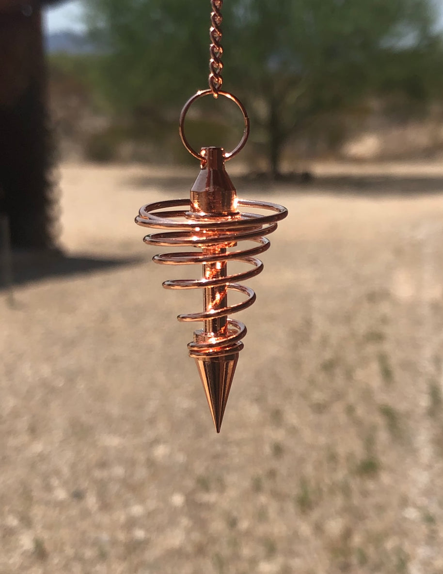 Copper Metal Light Weight Spiral Cone Point Pendulum. Healing Dowsing Reiki Pendulum for Divination and Chakra Balancing