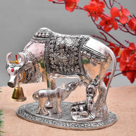 Kamdhenu Cow with Calf and Krishna Figurine Decorative Showpiece for Home Decor and Gift