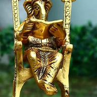 Brass 3D Moving Lord Ganesha Statue Sitting on A Chair and Reading Ramayan
