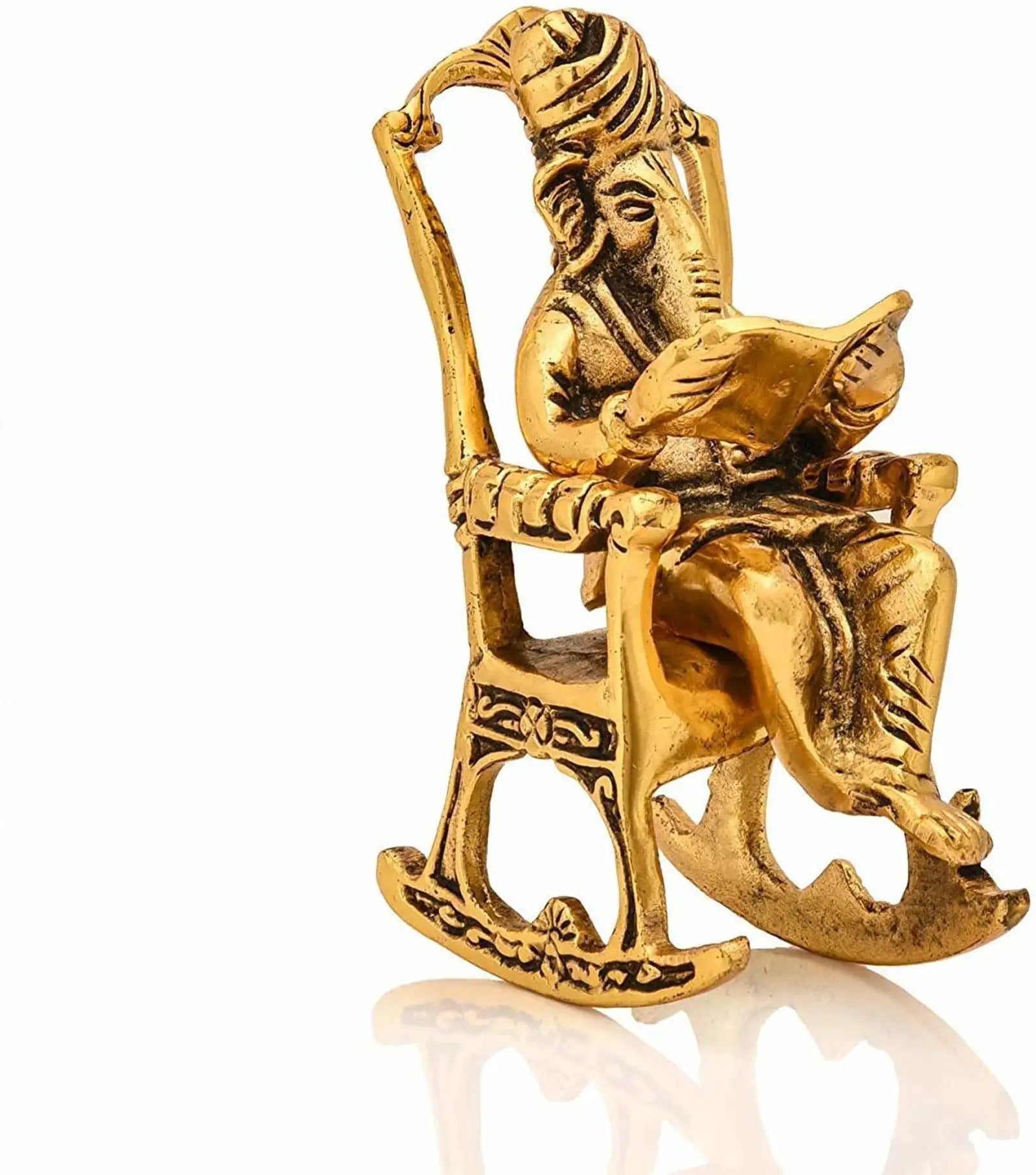 Brass 3D Moving Lord Ganesha Statue Sitting on A Chair and Reading Ramayan
