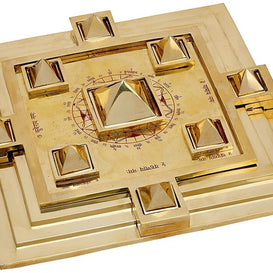 Brass Maha Vastu Purush Yantra Ashtadhatu Navgrah Pyramid Chowki with Removable Pyramids