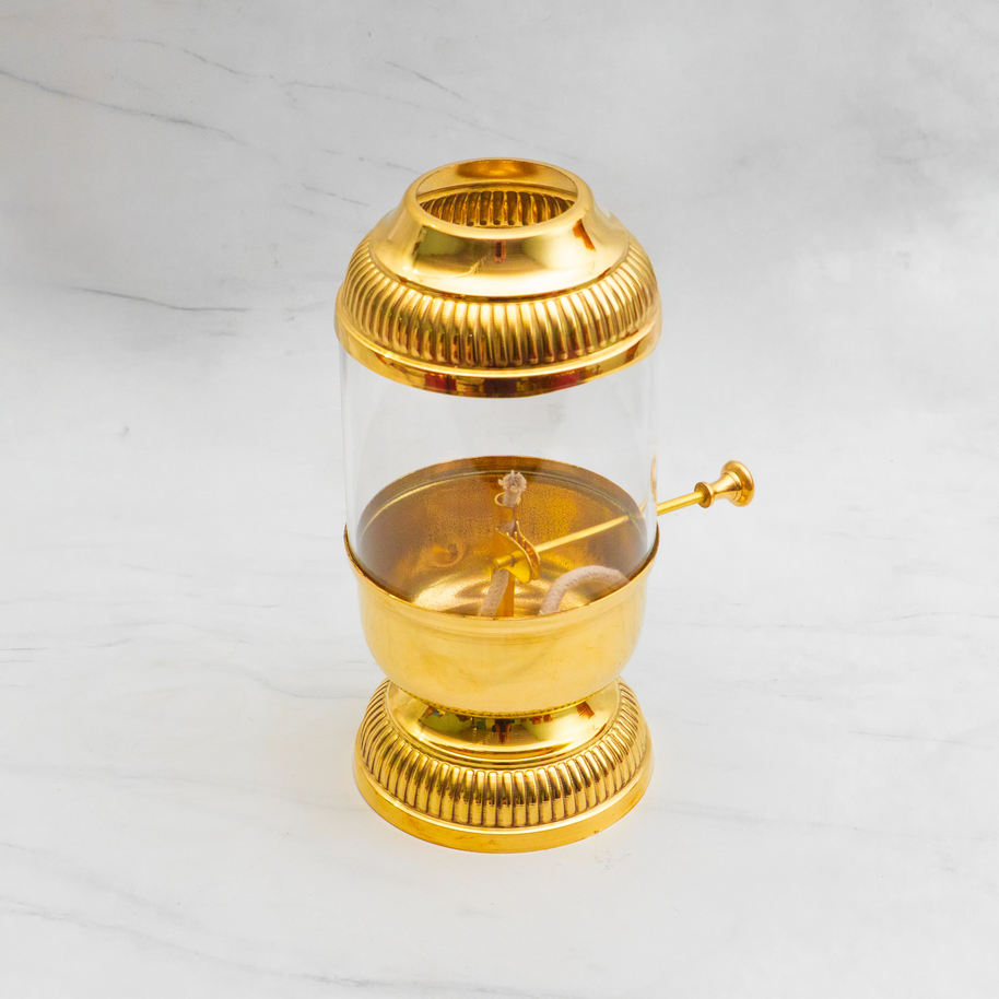 Pure Brass Akhand Jyoti Diya with Glass Cover & Adjustable Bati Knob | Windproof & Long-Lasting Diya