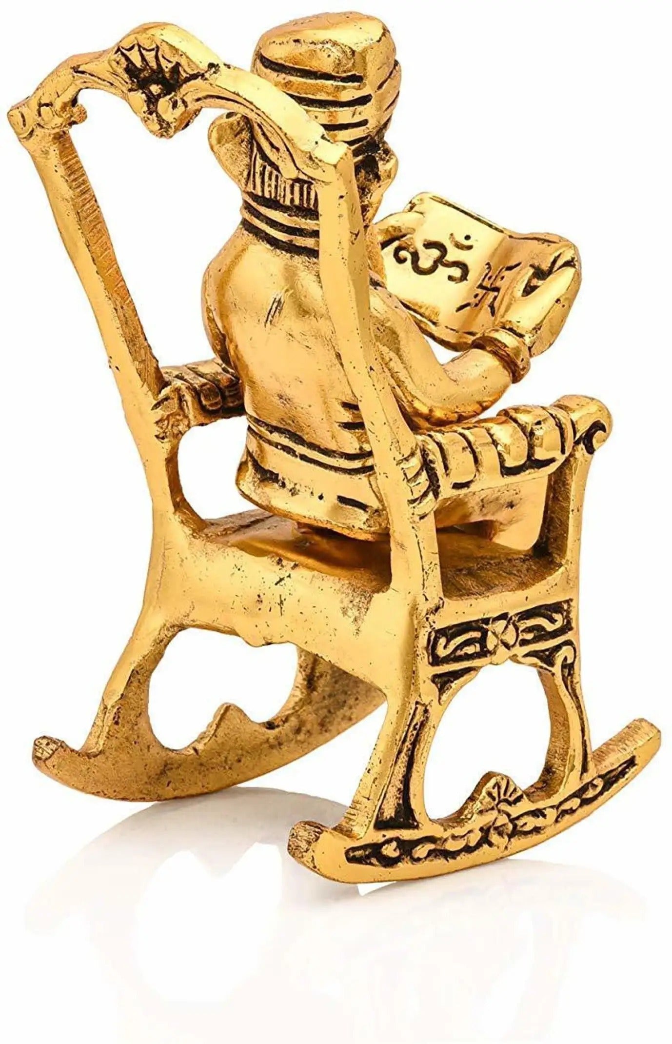 Brass 3D Moving Lord Ganesha Statue Sitting on A Chair and Reading Ramayan