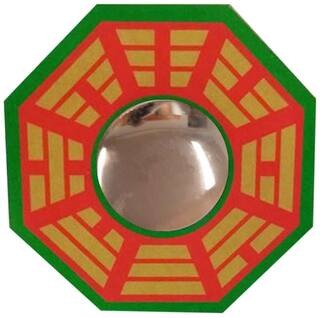 Feng Shui Chinese Convex Vastu Bagua(Pa Kua) Mirror For Positive(Chi) Energy | Wall/Door Decor For Protection,Wood, Multicolour.