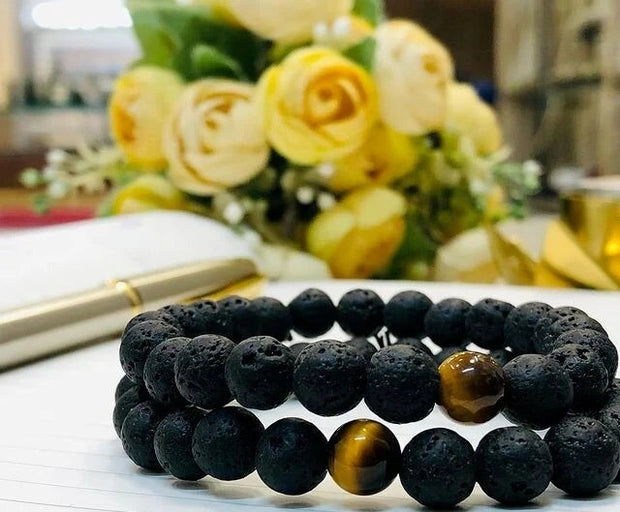 Natural Lava Stone Beads Stretchable Bracelet
