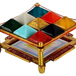 Navgrah/Navgraha Pyramid Yantra Chowki In Brass For Navgraha Shanti & Good Luck (9 Cms) (1 Pc)