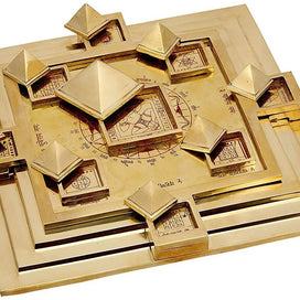 Brass Maha Vastu Purush Yantra Ashtadhatu Navgrah Pyramid Chowki with Removable Pyramids