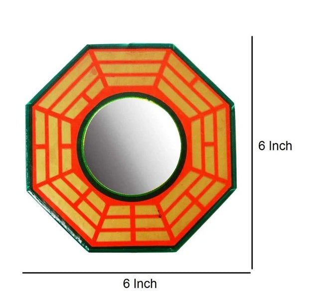 Feng Shui Chinese Convex Vastu Bagua(Pa Kua) Mirror For Positive(Chi) Energy | Wall/Door Decor For Protection,Wood, Multicolour.