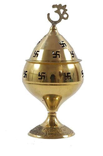Pure Brass Handicraft Om & Swastik Designed Diya (Height: 5.5 Inches) for Home Temple, Pooja, Diwali and Gift