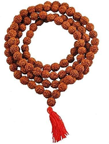 Men's and Women's 5 Mukhi/Faced 108+1 Beads Rudraksha Jaap Mala, Natural and Certified for Positive Effect (Brown, 6 mm)