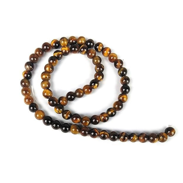 Natural Tiger Eye Stone Loose Beads 8 mm Round Bead | Crystal Stone Beads Strand/Lines for Jewellery Making Bracelets Beads Malas Beads for Jewellery Making Necklace/Bracelet/Mala