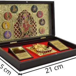 Gold Plated Maa MATA Durga Photo Frame with Charan Paduka for Pooja Room, Return Pooja Gift Box Set