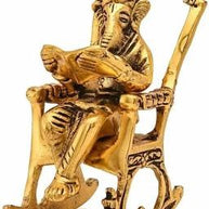 Brass 3D Moving Lord Ganesha Statue Sitting on A Chair and Reading Ramayan