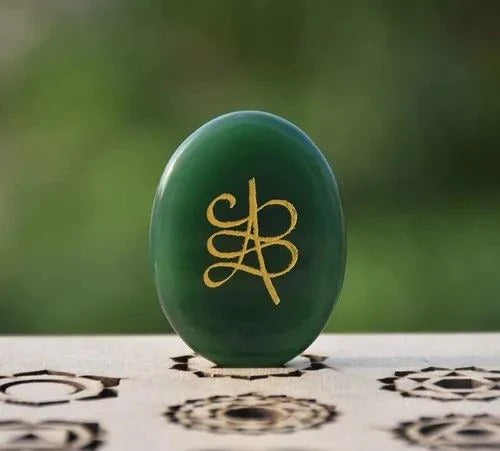 Natural Green Jade Zibu Symbol Stone – Handcrafted Healing Crystal for Abundance, Love & Spiritual Energy
