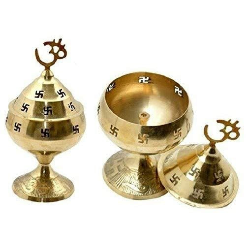 Pure Brass Handicraft Om & Swastik Designed Diya (Height: 5.5 Inches) for Home Temple, Pooja, Diwali and Gift