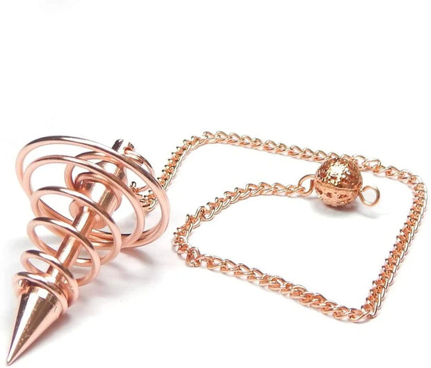 Copper Metal Light Weight Spiral Cone Point Pendulum. Healing Dowsing Reiki Pendulum for Divination and Chakra Balancing