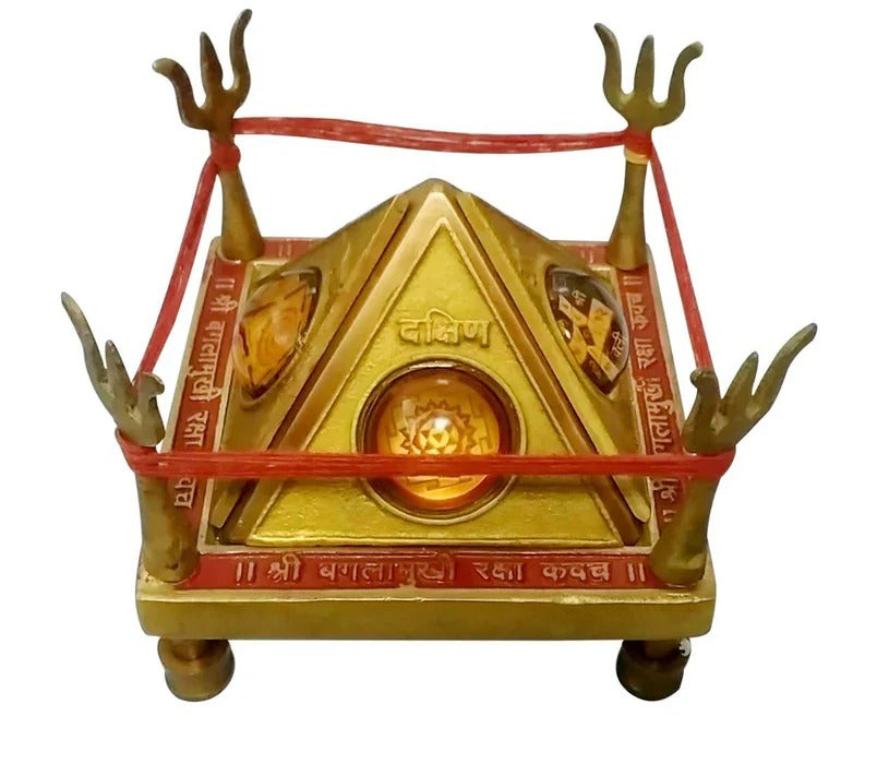 Baglamukhi Raksha Kavach Chowki Yantra Pyramid for Protection Bagla Mukhi Ashdhatu Home Temple