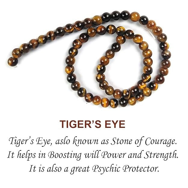 Natural Tiger Eye Stone Loose Beads 8 mm Round Bead | Crystal Stone Beads Strand/Lines for Jewellery Making Bracelets Beads Malas Beads for Jewellery Making Necklace/Bracelet/Mala