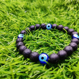 Black Lava Stone and Evil Eye Bracelet
