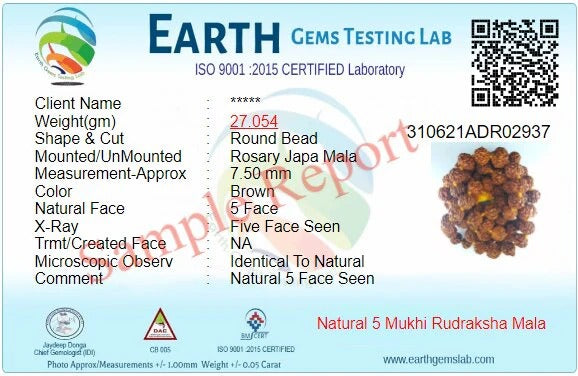 Men's and Women's 5 Mukhi/Faced 108+1 Beads Rudraksha Jaap Mala, Natural and Certified for Positive Effect (Brown, 6 mm)