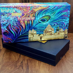 Gold Plated Radha Krishna With Paduka in Brown Pooja Box
