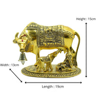 Kamdhenu Cow with Calf and Krishna Figurine Decorative Showpiece for Home Decor and Gift