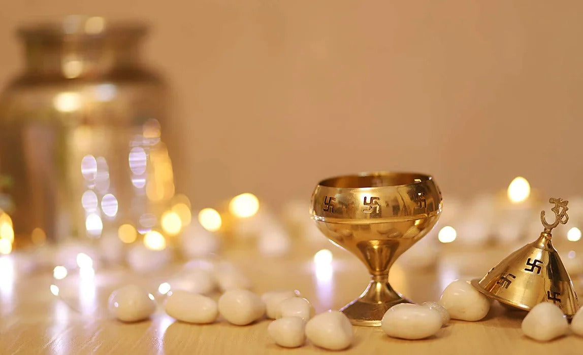 Pure Brass Handicraft Om & Swastik Designed Diya (Height: 5.5 Inches) for Home Temple, Pooja, Diwali and Gift