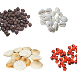 Red Gunja Chirmi Beads, Kamal Gatte and White Kauri/Kaudi and Gomti Chakra, Small - Set of 11 Pieces