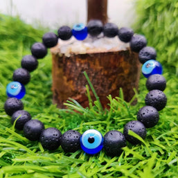 Black Lava Stone and Evil Eye Bracelet