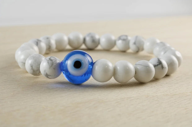 Howlite Beads With Blue Evil Eye Bracelet For Protection Healing