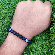 Black Lava Stone and Evil Eye Bracelet
