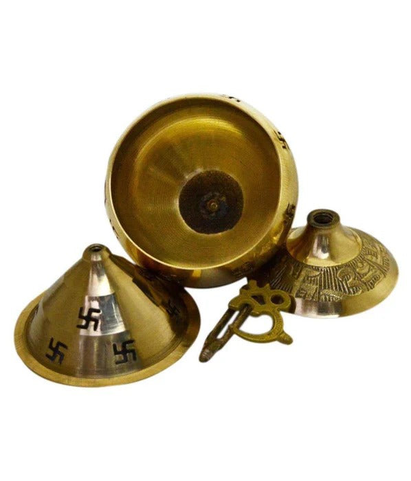Pure Brass Handicraft Om & Swastik Designed Diya (Height: 5.5 Inches) for Home Temple, Pooja, Diwali and Gift