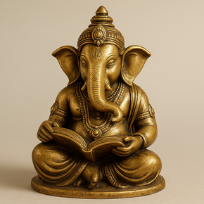 Lord Ganesha Reading Book Brass Idol