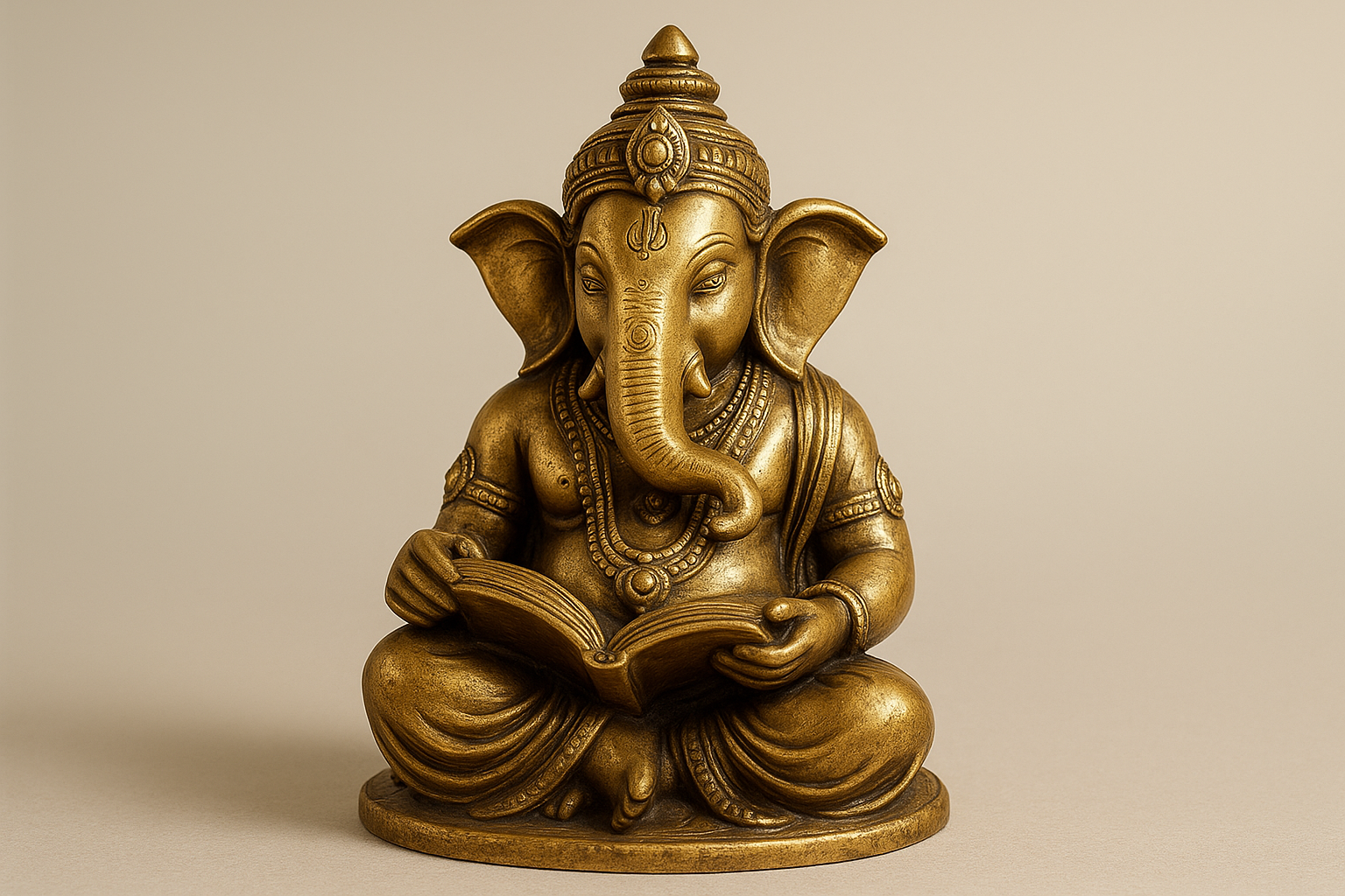 Lord Ganesha Reading Book Brass Idol