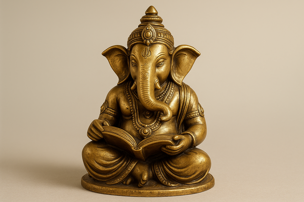Lord Ganesha Reading Book Brass Idol