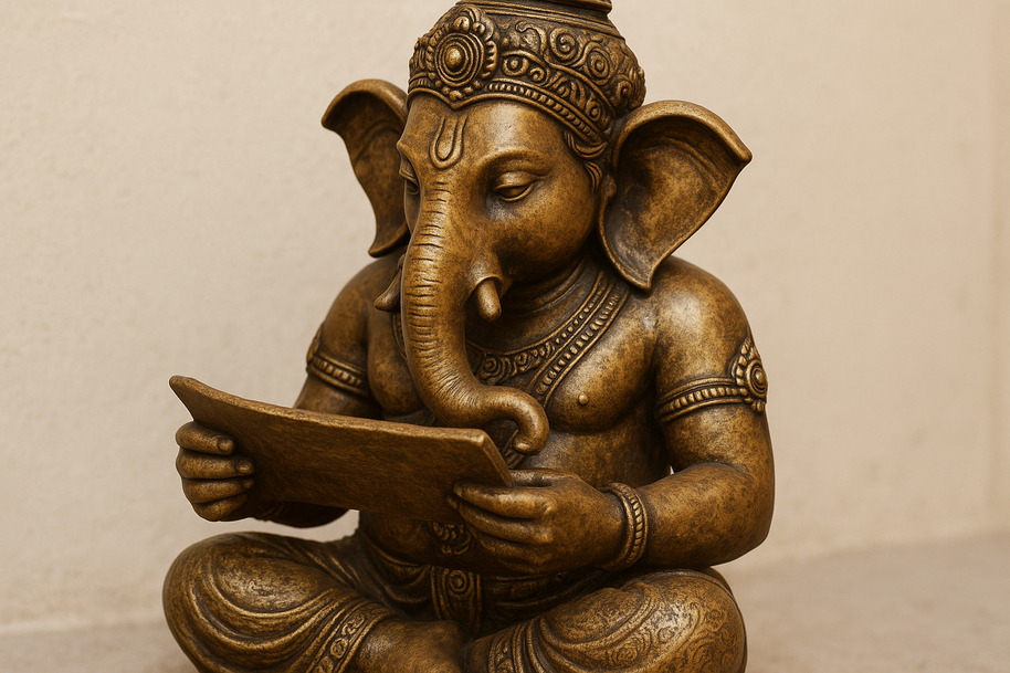 Lord Ganesha Reading Book Brass Idol
