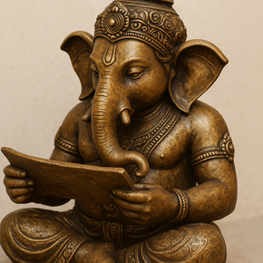 Lord Ganesha Reading Book Brass Idol