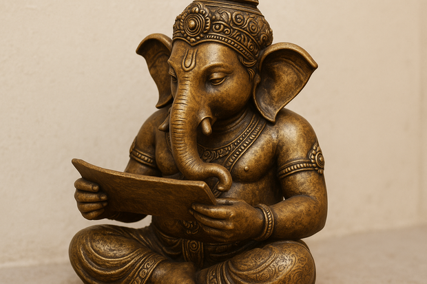 Lord Ganesha Reading Book Brass Idol