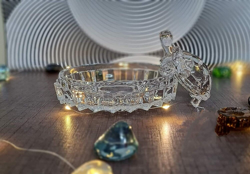 kachua Plate Glass Crystal Turtle Tortoise with Plate for Feng Shui and Vastu Best Gift for Good Luck Original (Glass Crystal)